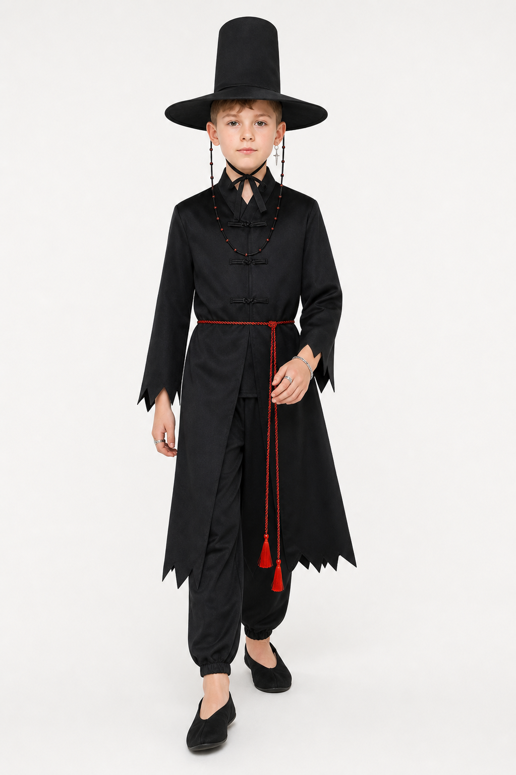 Black Wizard Costume with Cloak and Hat on-model alternate view