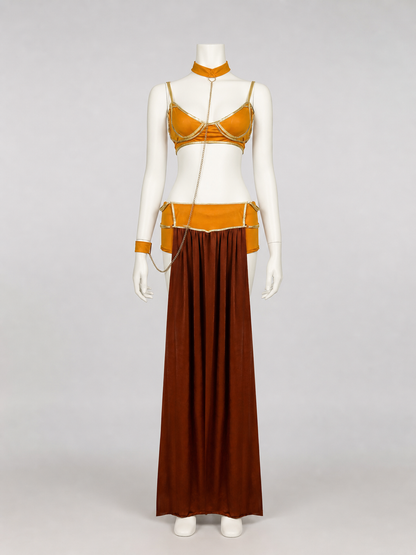 Long Cosplay Dress with Gold Chain