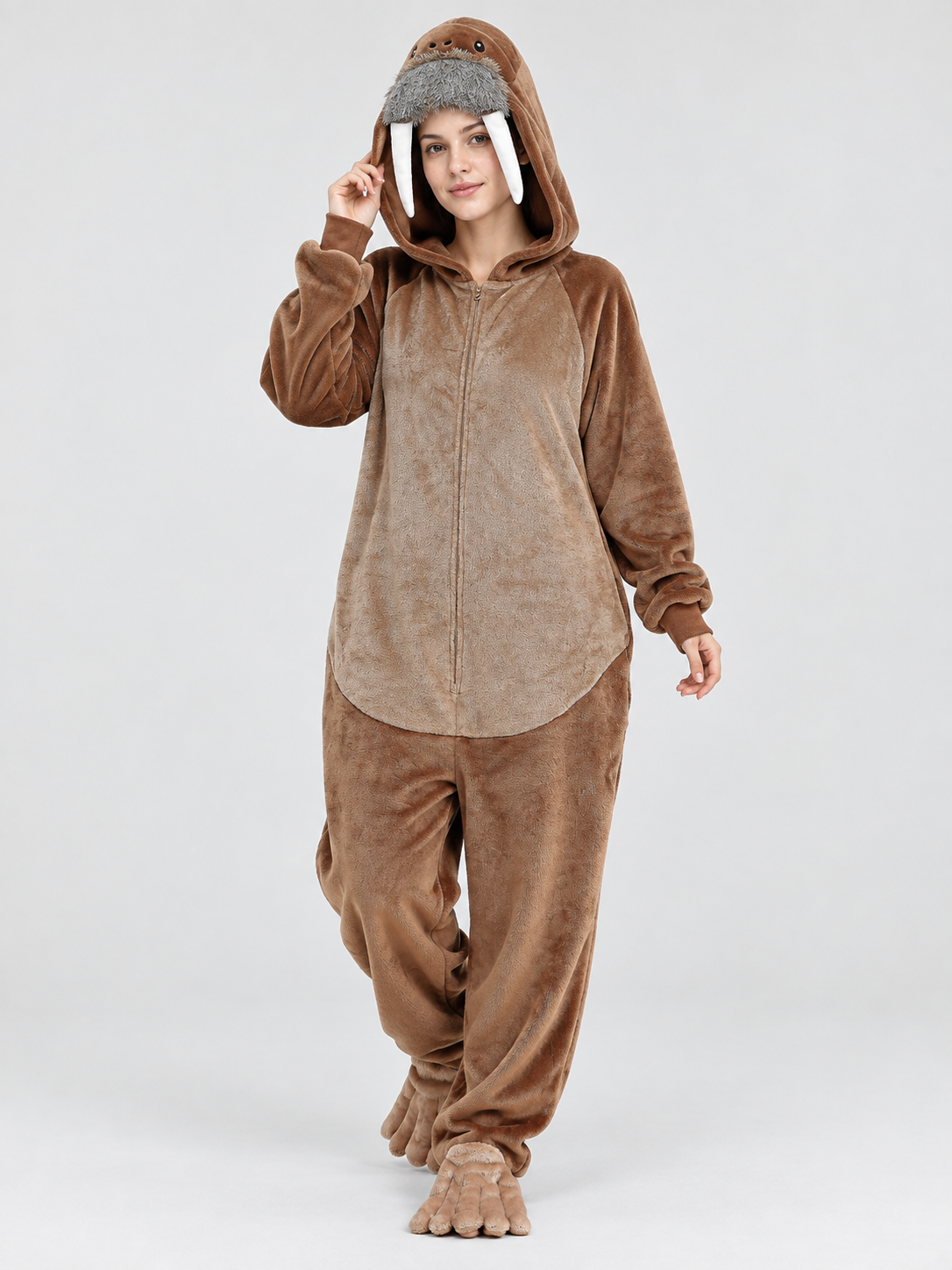 Hooded Walrus Face Pajama Jumpsuit