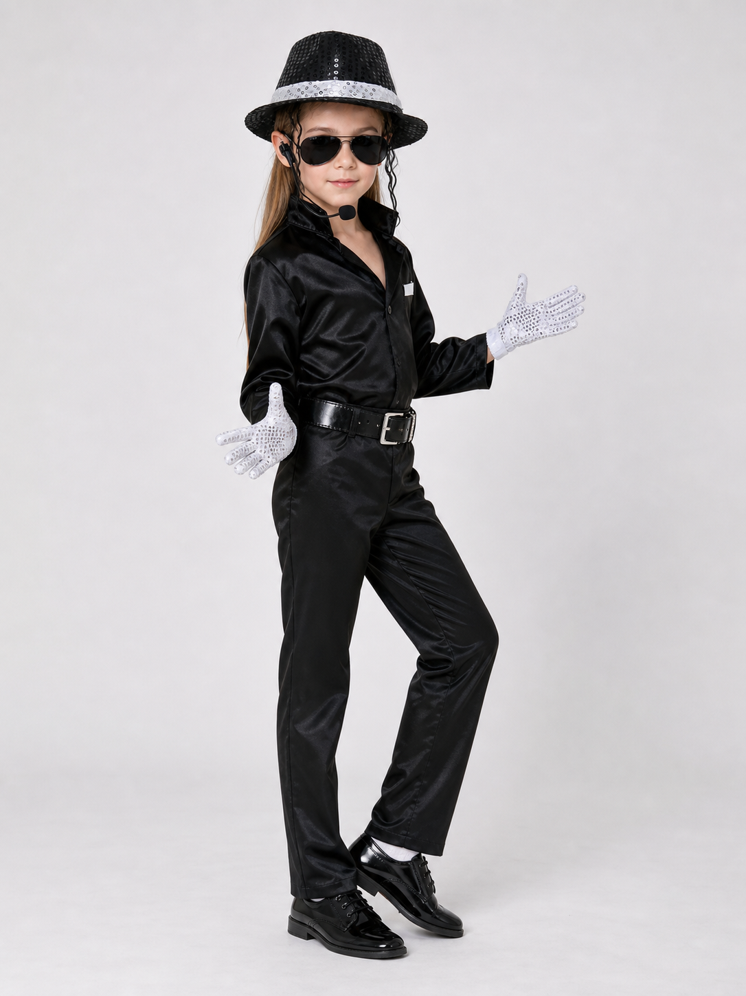 Carnival Costume Set: Hat with Hair Strands and Gloves