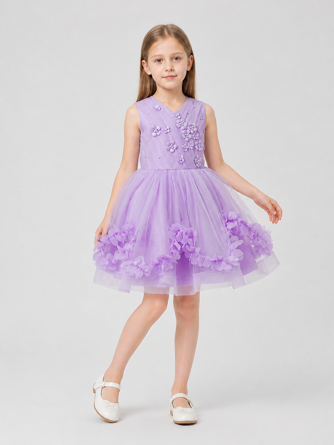 Dressy Dress with a Full Skirt and Floral Details