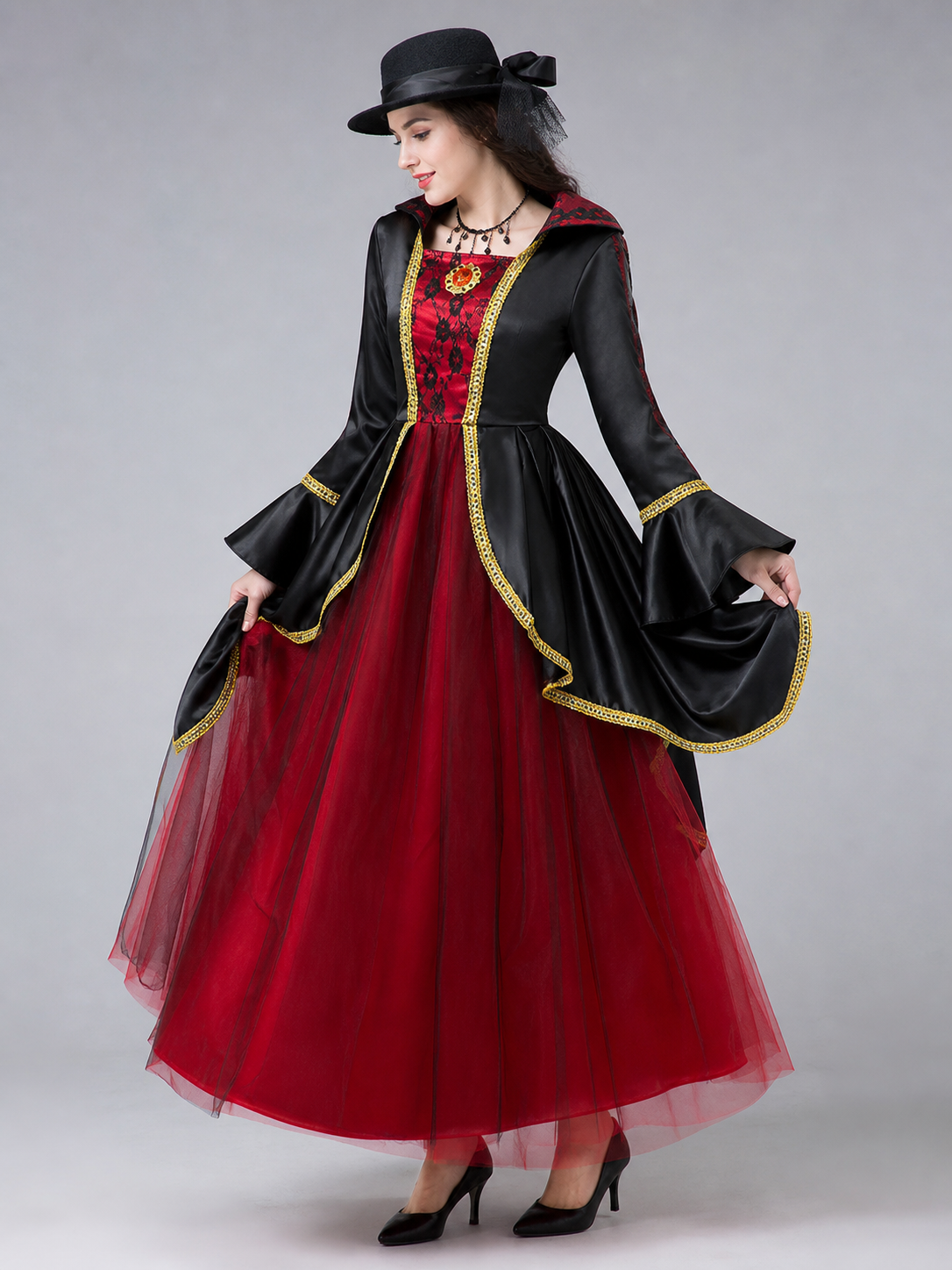 Costume Dress with Hat and Collar for Cosplay