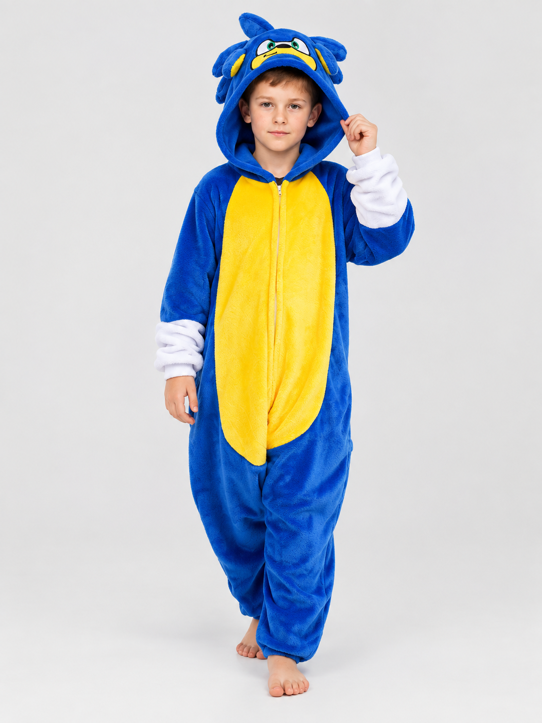 Blue Flannel Hooded Pajama Jumpsuit