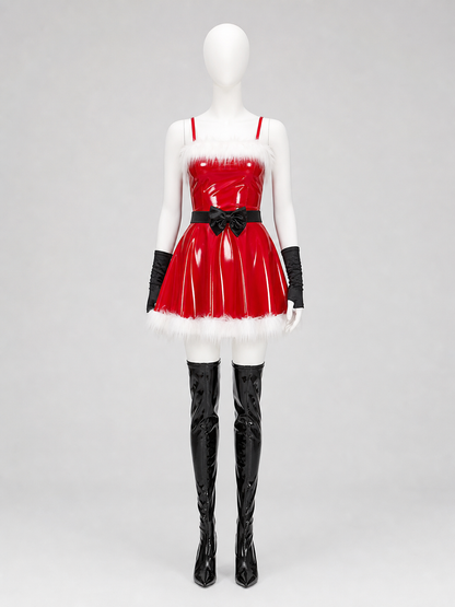 Red Christmas Costume with White Trim and Bow