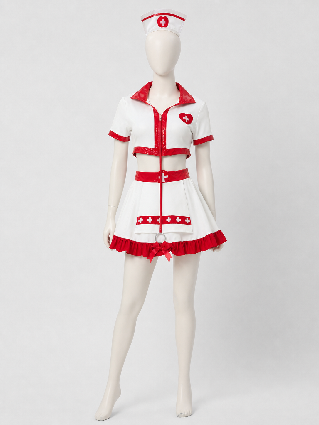 White and Red Nurse Costume with Skirt and Cap