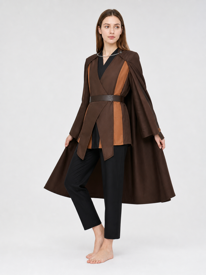 Medieval Character Cosplay Costume Set, 4-Piece Brown Cape, Black Inner Garment, Belt And Pants, Role Play Stage Outfit