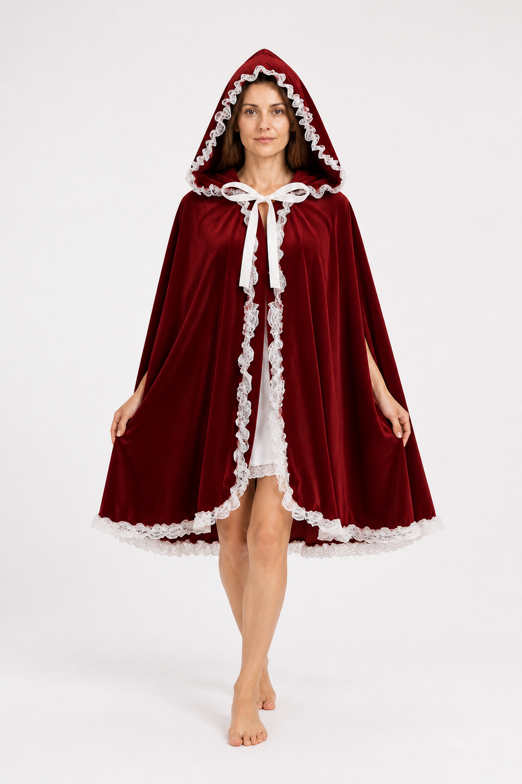 Red Hooded Cape with Lace for Halloween Costume Capes detail 2