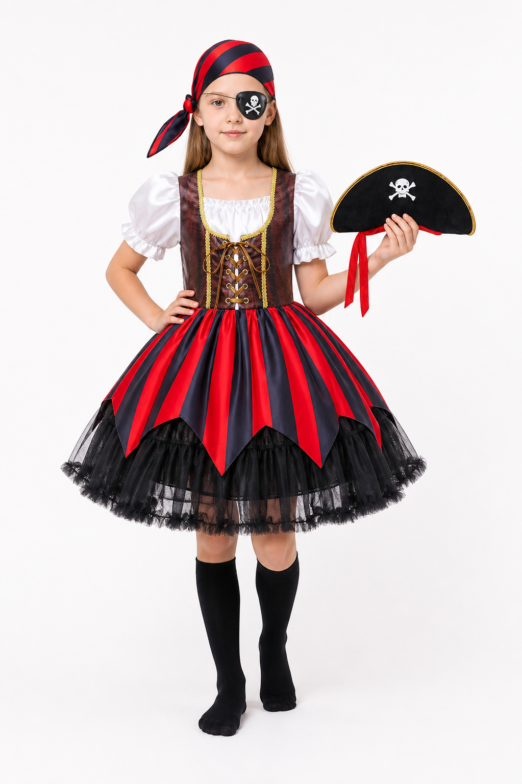 Girls’ Pirate Costume with Dress, Hat, and Eye Patch product detail 2