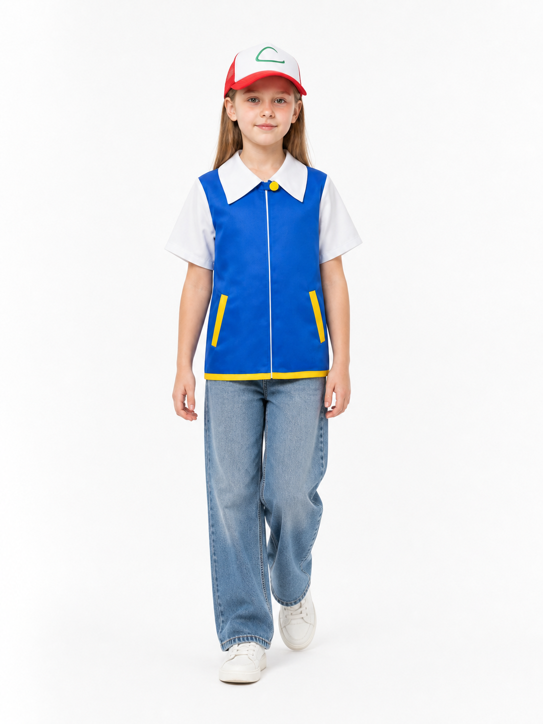 Blue Jacket with White Collar and Cosplay Cap on-model alternate view