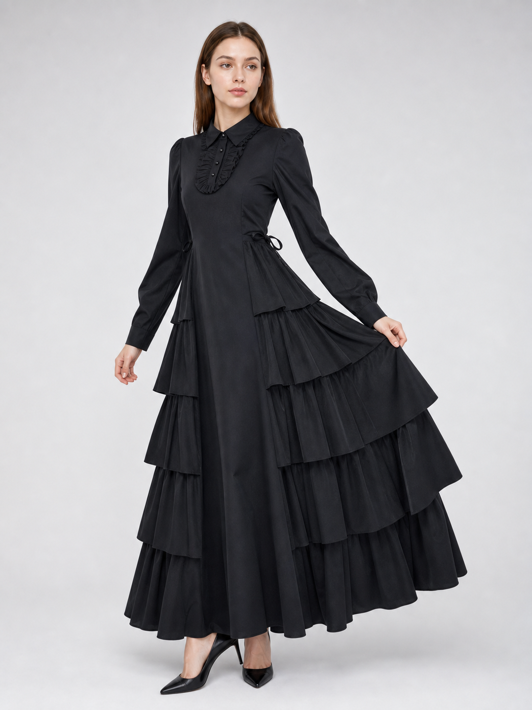 Black Gothic Dress with Ruffles and Lacing