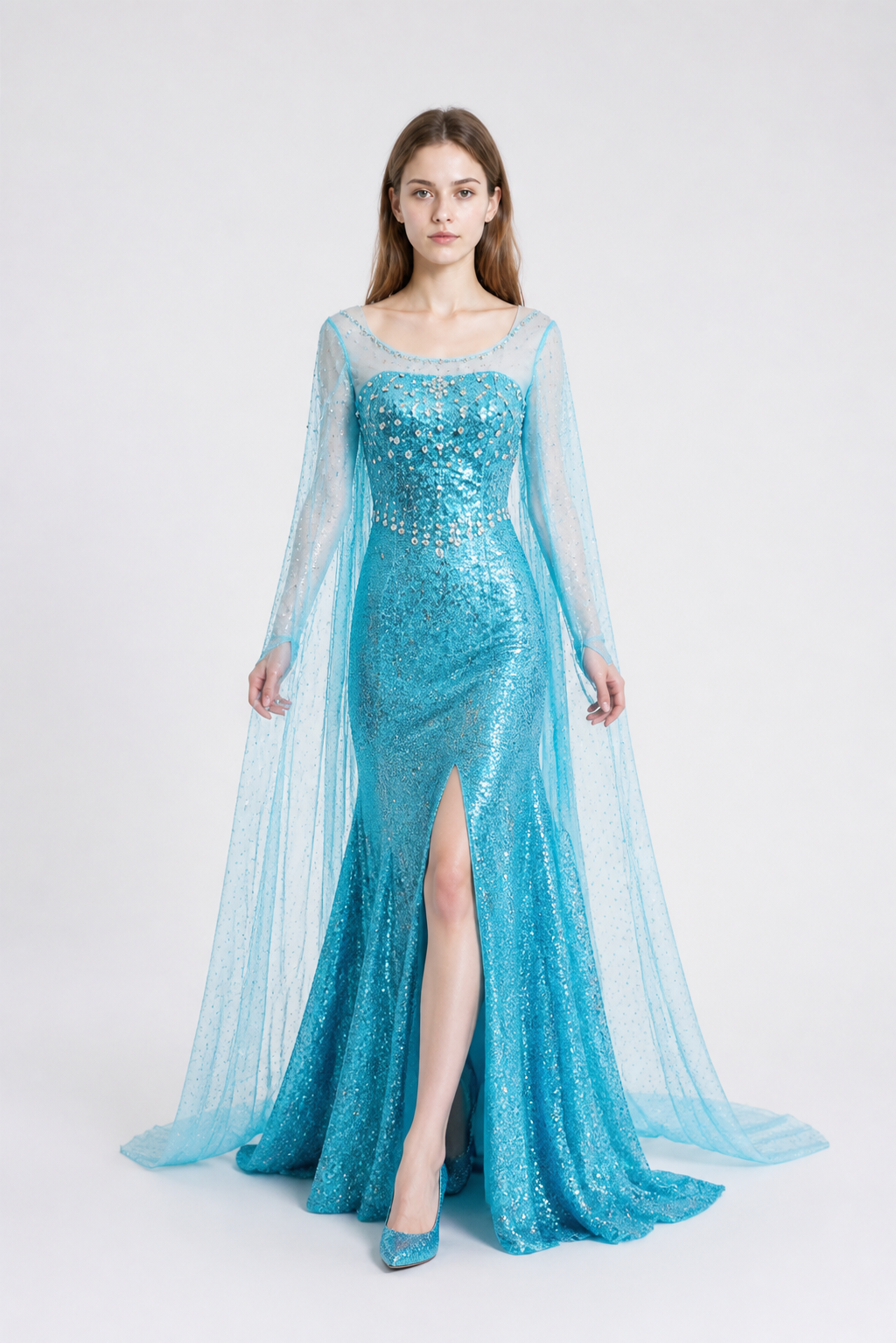 Blue Elsa Dress with Sequins and a Long Train Costume Dresses detail 2