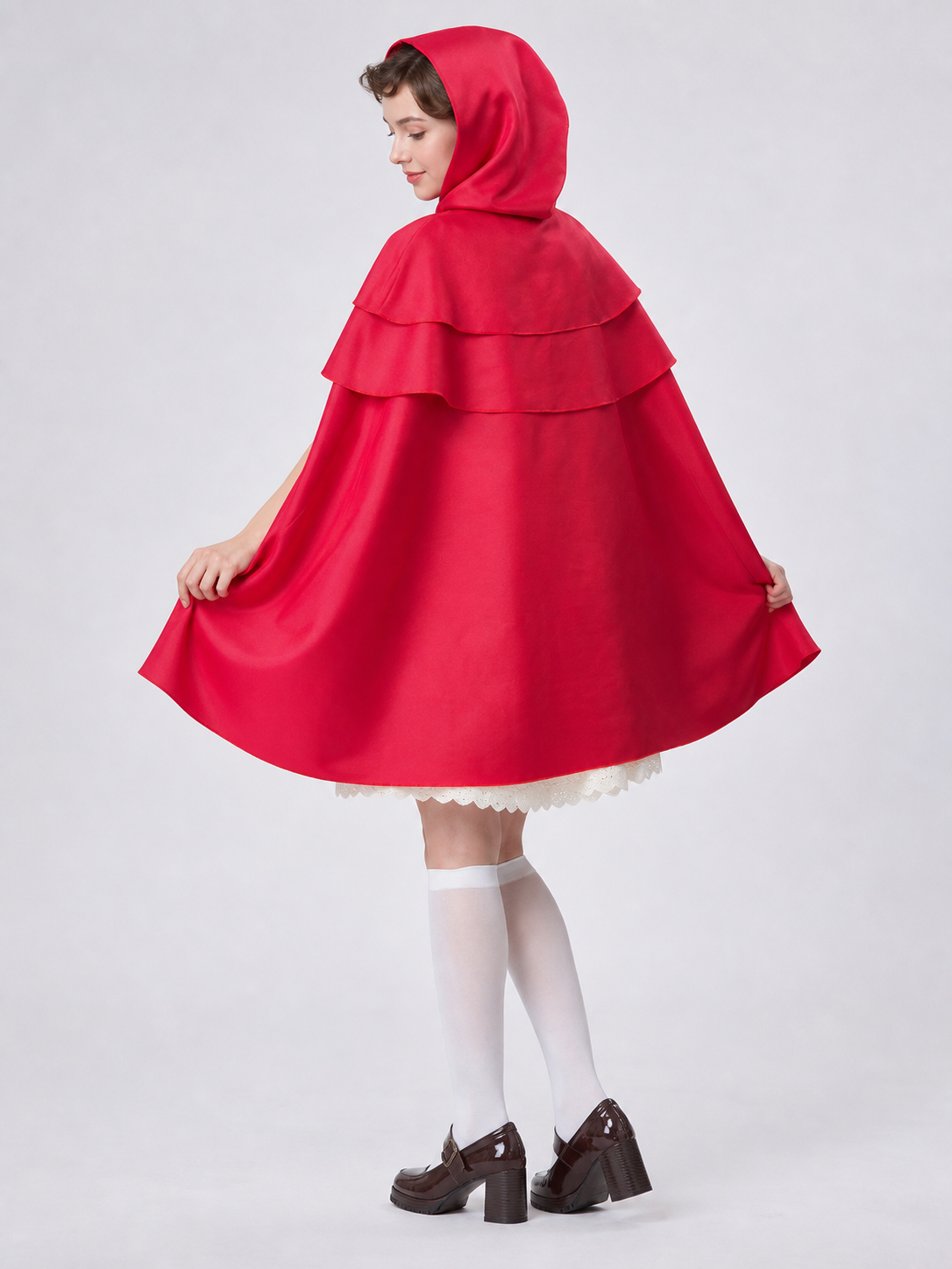 Red Hooded Cape with Triple Ruffles Costume Capes detail 2