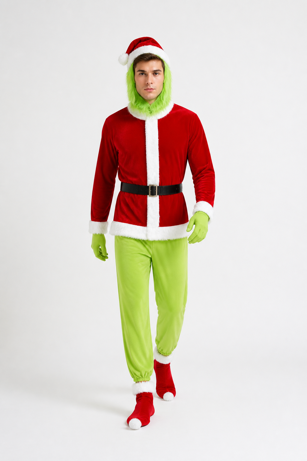 Grinch Costume with Mask and Hat Costume Masks detail