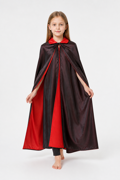 Long Reversible Cloak with Collar, Black and Red Costume Capes detail 2