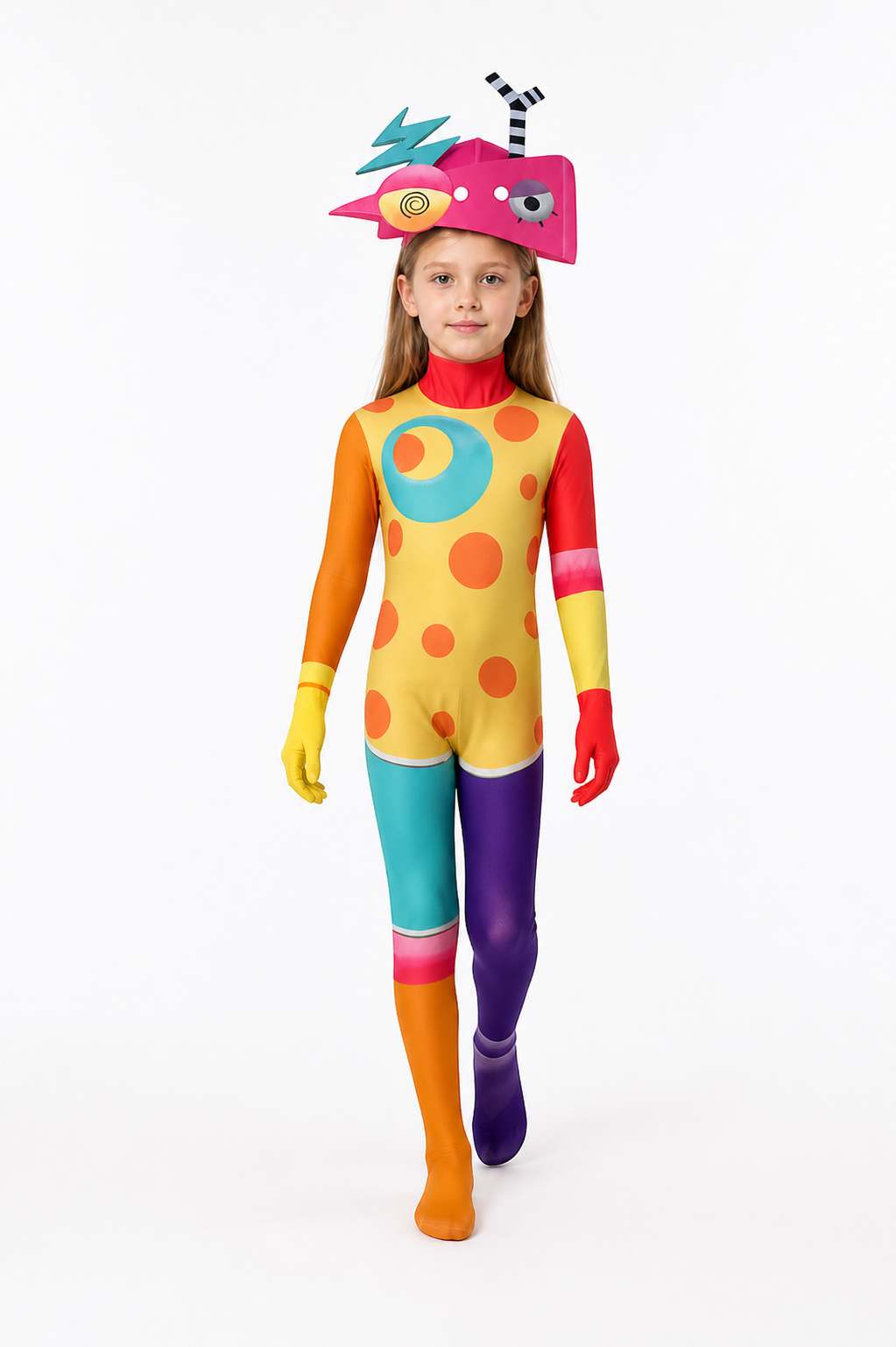 Clown Cosplay Jumpsuit: Asymmetry, Polka Dots, Antennae