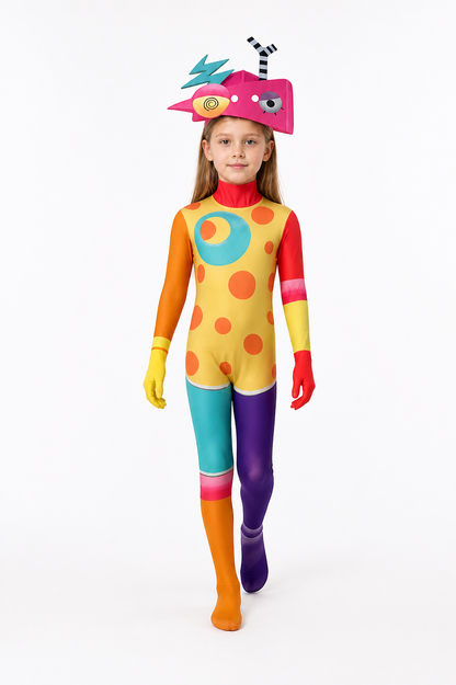 Clown Cosplay Jumpsuit: Asymmetry, Polka Dots, Antennae