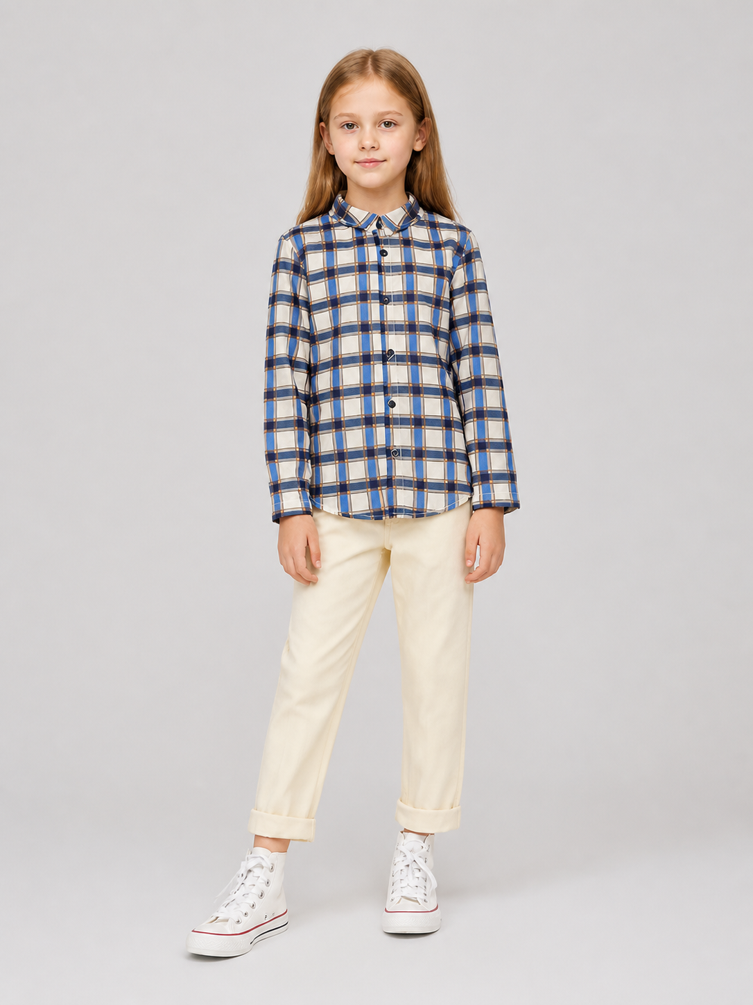 Long-Sleeve Plaid Shirt with Turn-Down Collar product detail 2