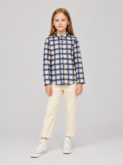 Long-Sleeve Plaid Shirt with Turn-Down Collar product detail 2
