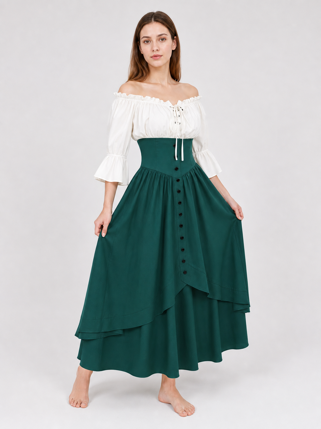 Vintage Dress with a Full Skirt, Ruffles, and Sleeves