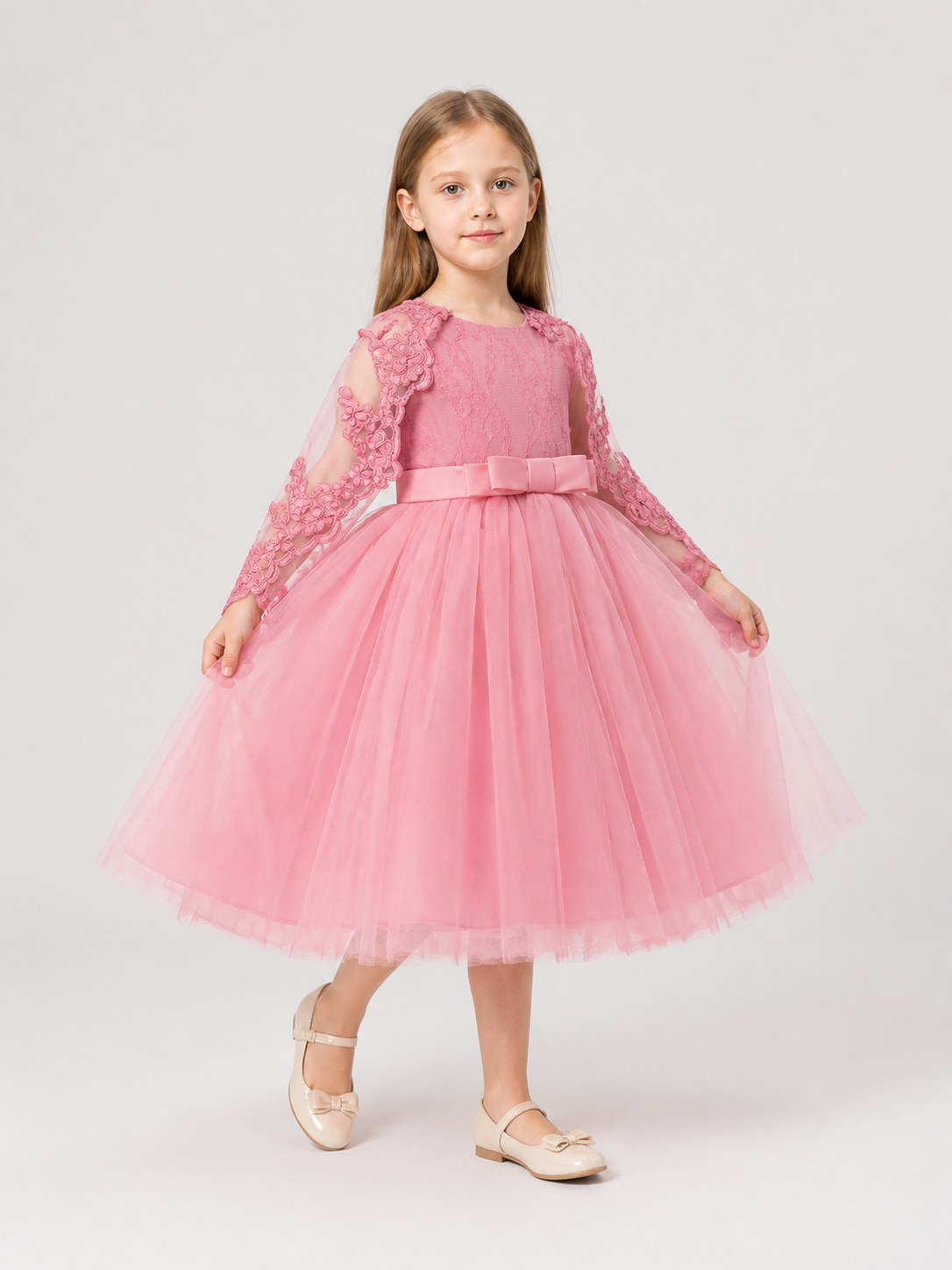 Full Skirted Girls' Dress with Cape and Bow Costume Dresses detail 2