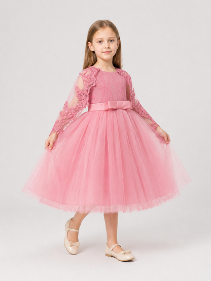 Full Skirted Girls' Dress with Cape and Bow Costume Dresses detail 2