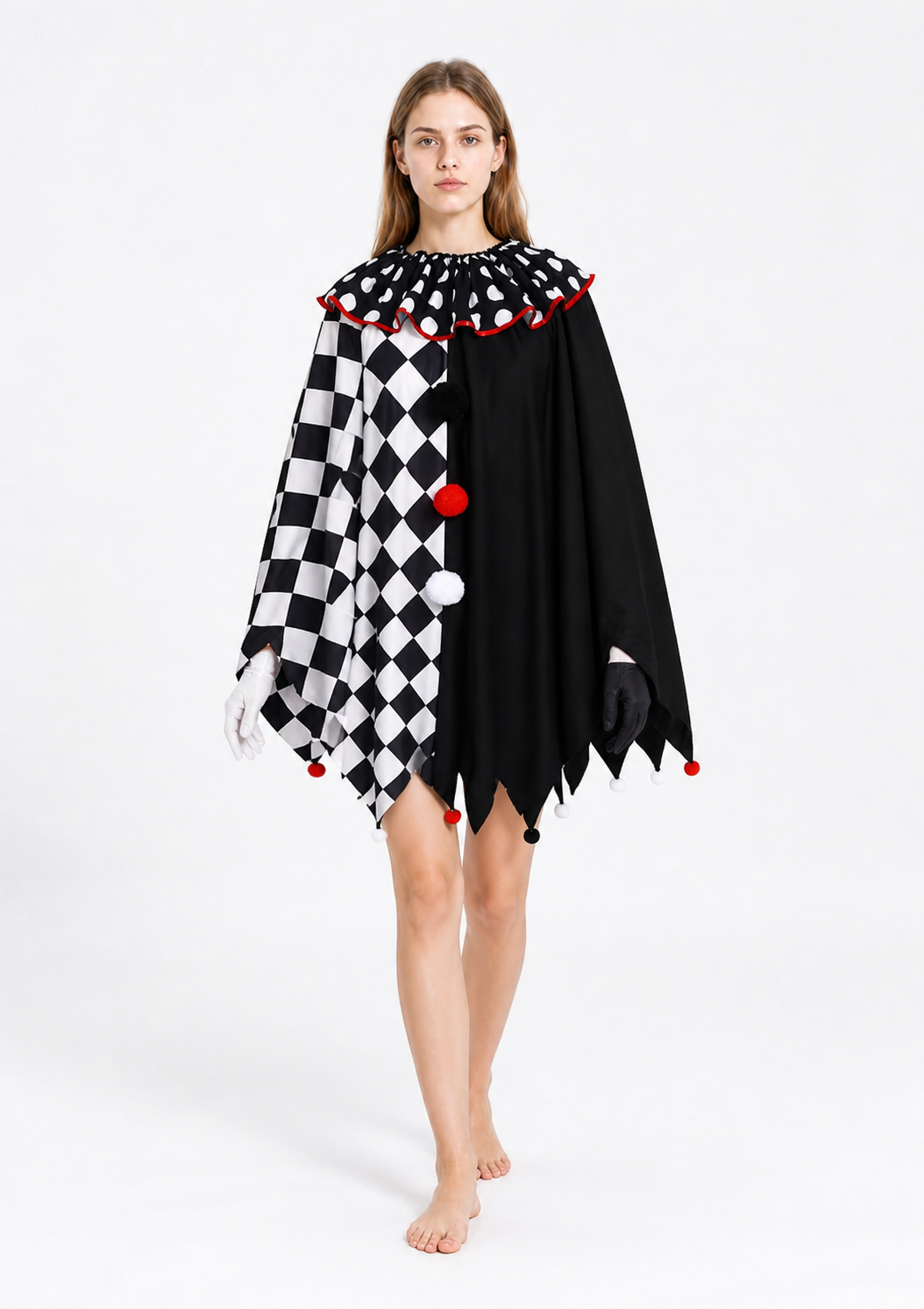 Clown Cape with Pom-Poms and Pointed Edges Costume Capes detail 2