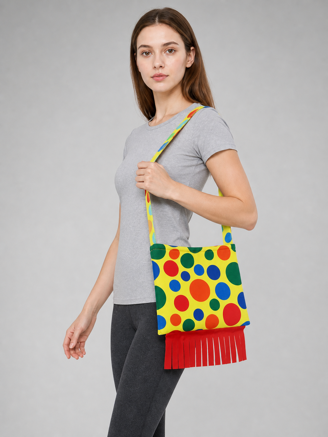 Shoulder Bag with Fringe in Clown Style
