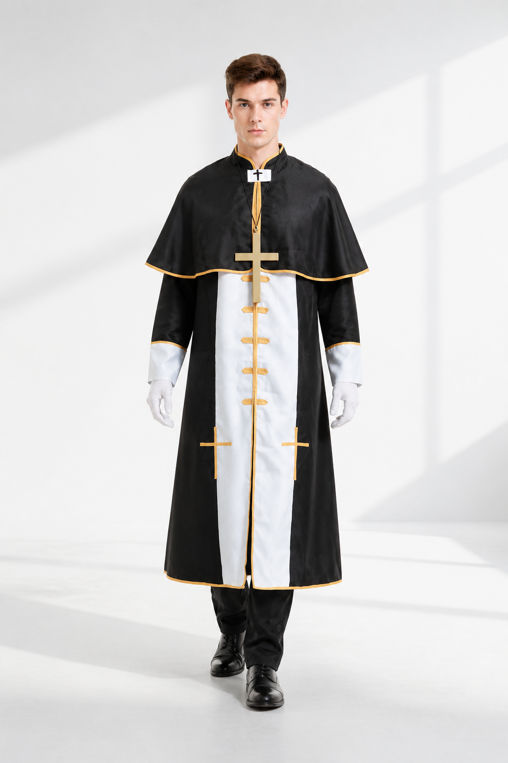 Black Cassock with Cross and Gold Trim product detail