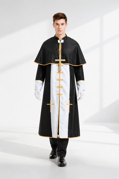 Black Cassock with Cross and Gold Trim product detail