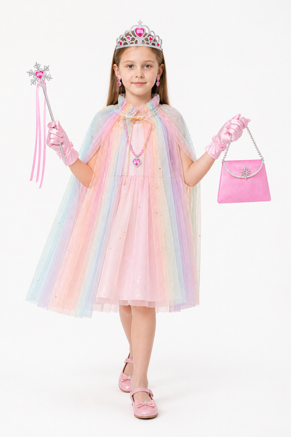 Children's Multicolored Cape with Crown and Stars