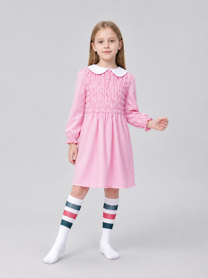 Children's Pink Dress with Collar and Striped Leg Warmers Costume Dresses detail