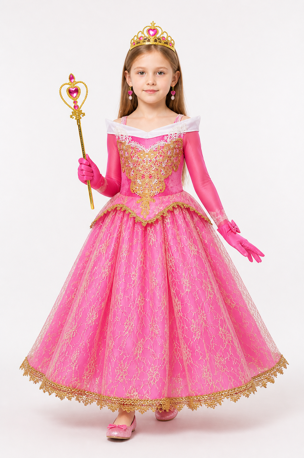 Aurora Princess Costume with Dress and Crown for Halloween Costume Dresses detail 2
