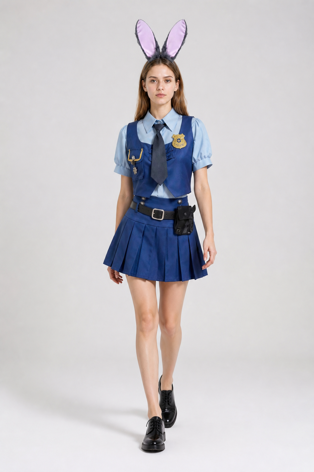 Police Officer Costume with Bunny Ears and Pleated Skirt Costumes detail