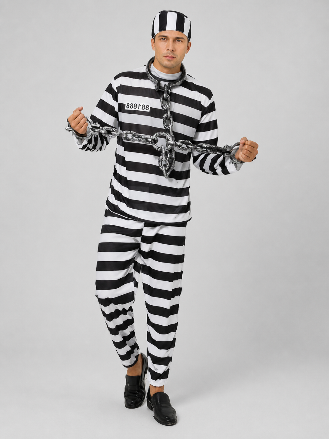 Black-and-White Prison Stripe Cosplay Costume Set Costumes detail 2