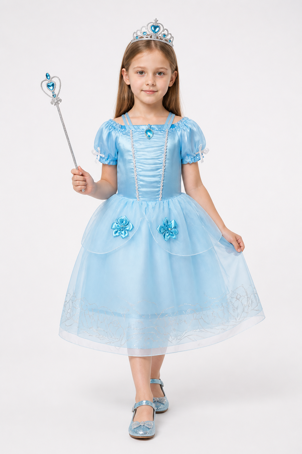 Blue Carnival Costume with Crown and Magic Wand Costume Headwear detail 2