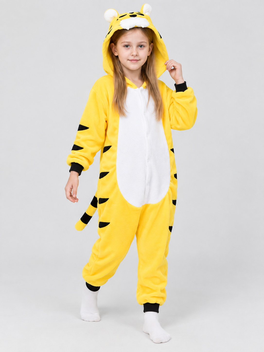 Yellow Tiger-Striped Insulated Pajama Jumpsuit