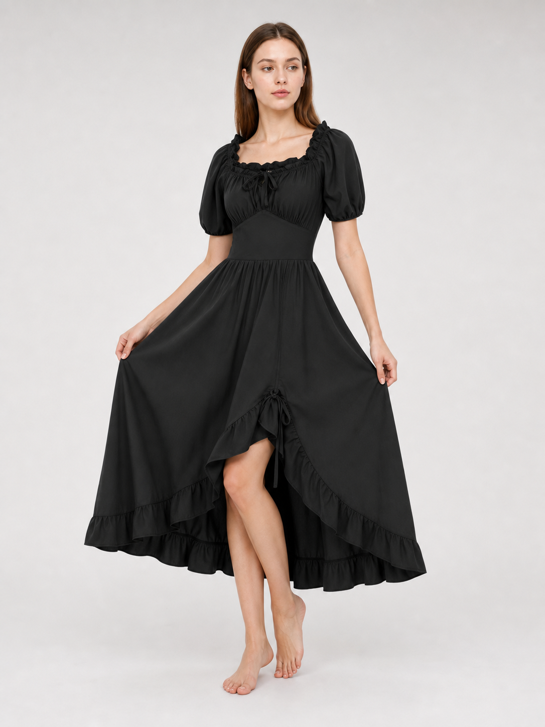 Black Renaissance-Style Ruffle Dress