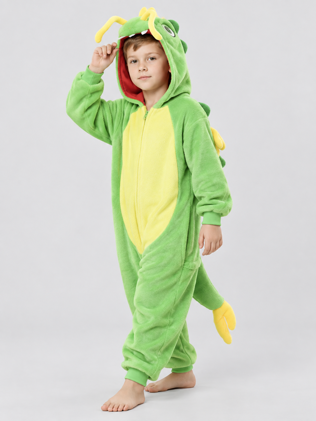Kids' Dragon Hooded and Tailed Pajama Jumpsuit