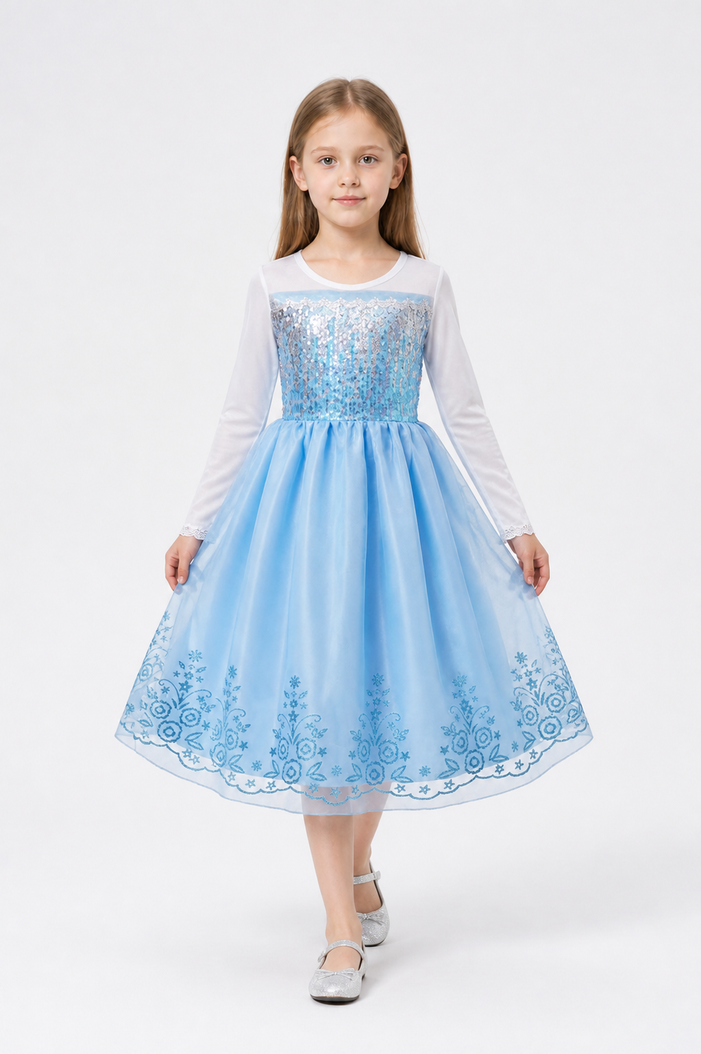 Sequined Carnival Dress with a Full Blue Skirt Costume Dresses detail 2