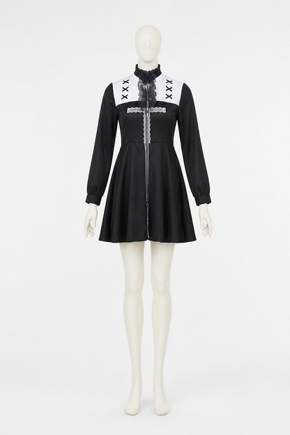 Black and White Stage Costume with Veil for Halloween