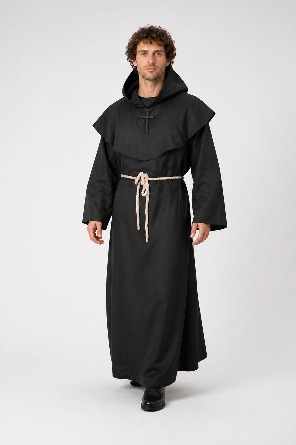 Monk's robe with hood, shoulder cape, and belt Costume Capes detail 2