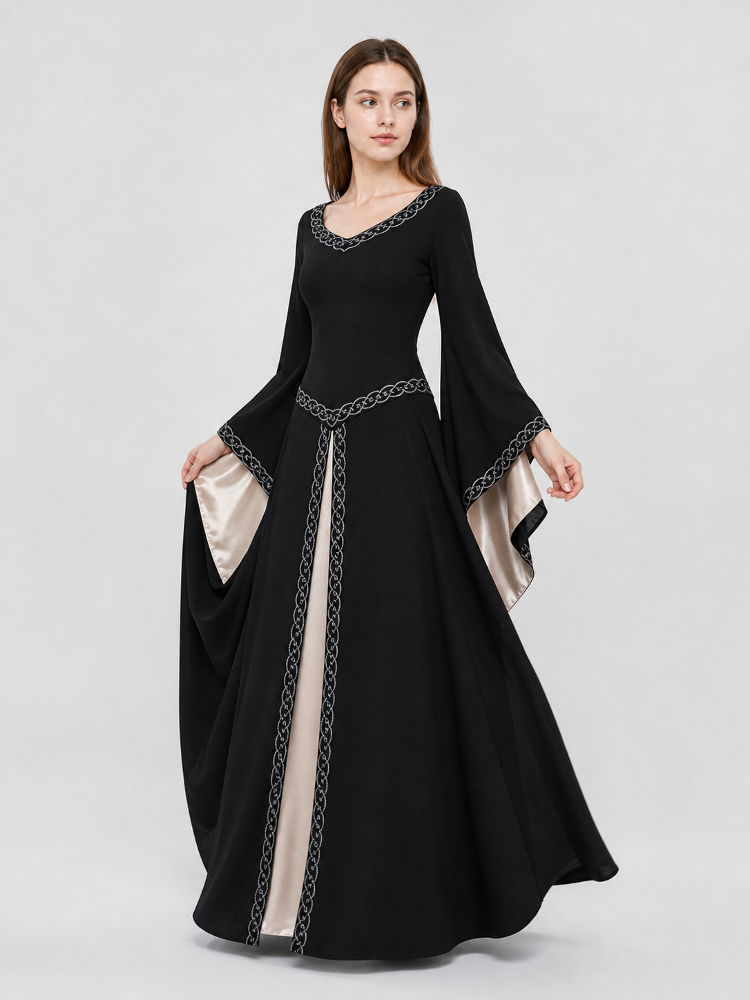 Long Black Dress with Celtic Trim