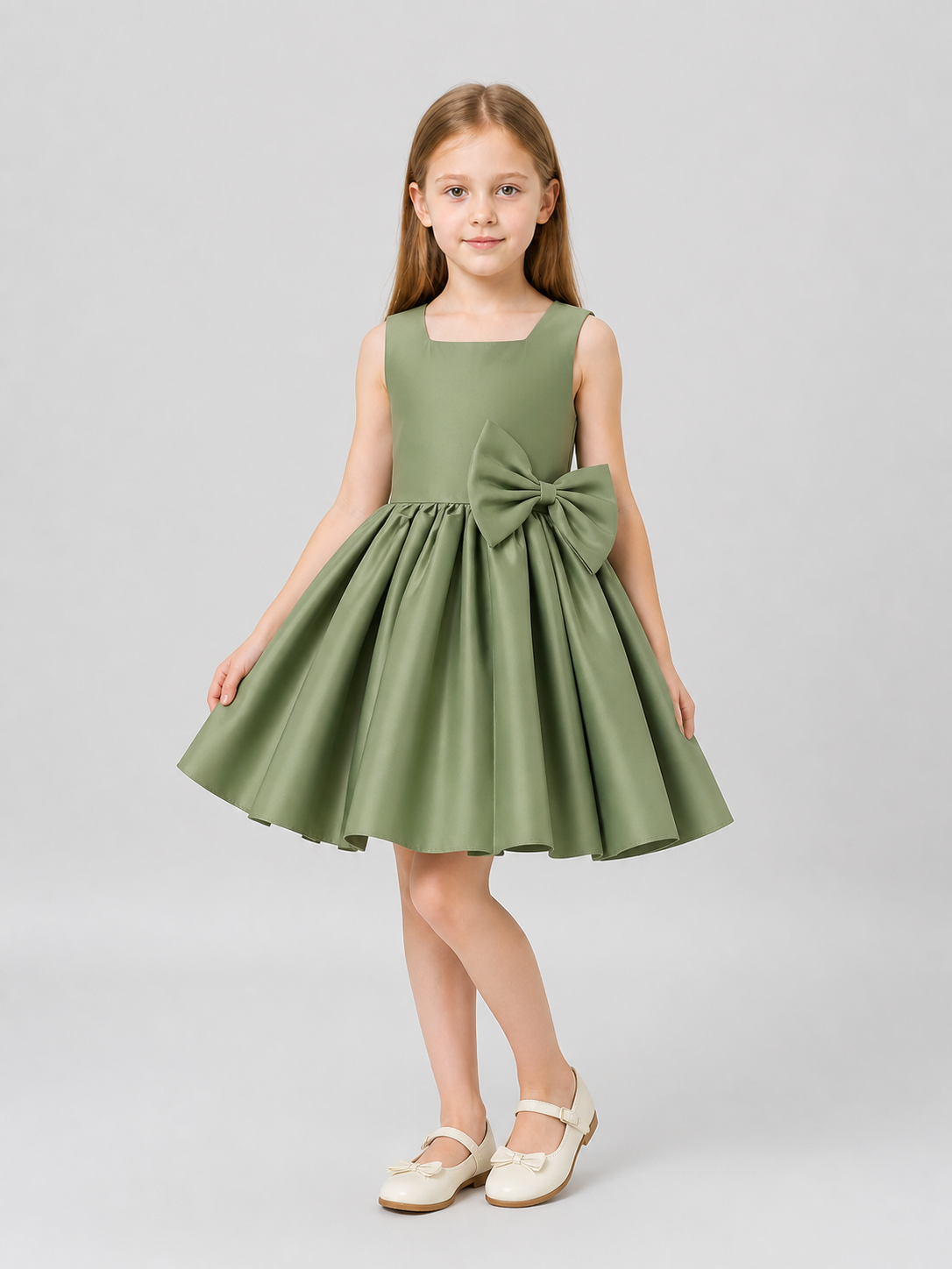 Children's Full Dress with a Large Bow, Green Costume Dresses detail 2