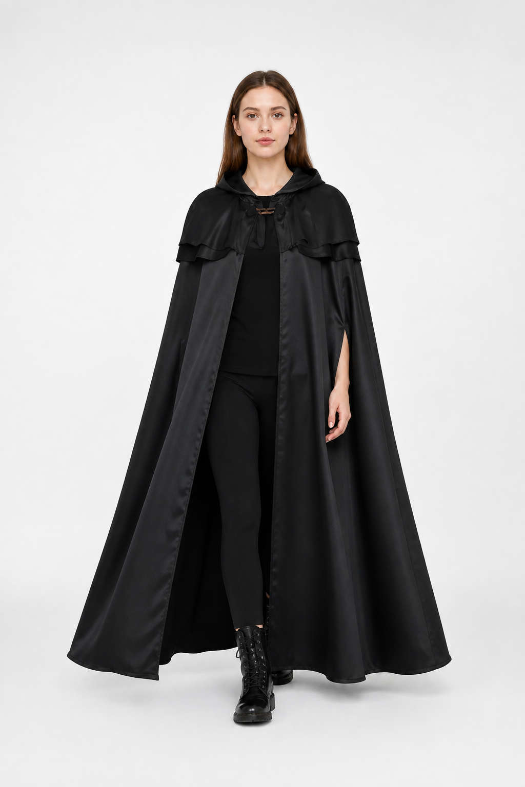 Hooded Cape with Necklace, Black