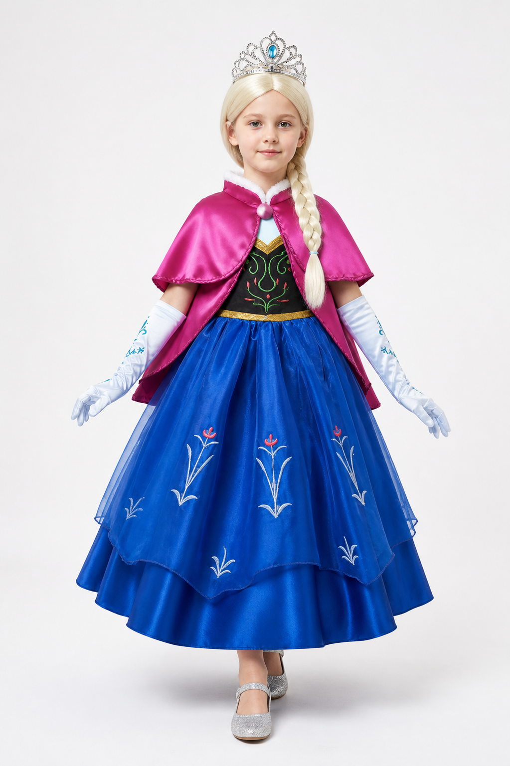 Children's Snow Queen Costume with Cape and Crown Costume Capes detail 2