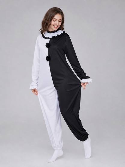 Halloween Clown Costume, Black and White Jumpsuit