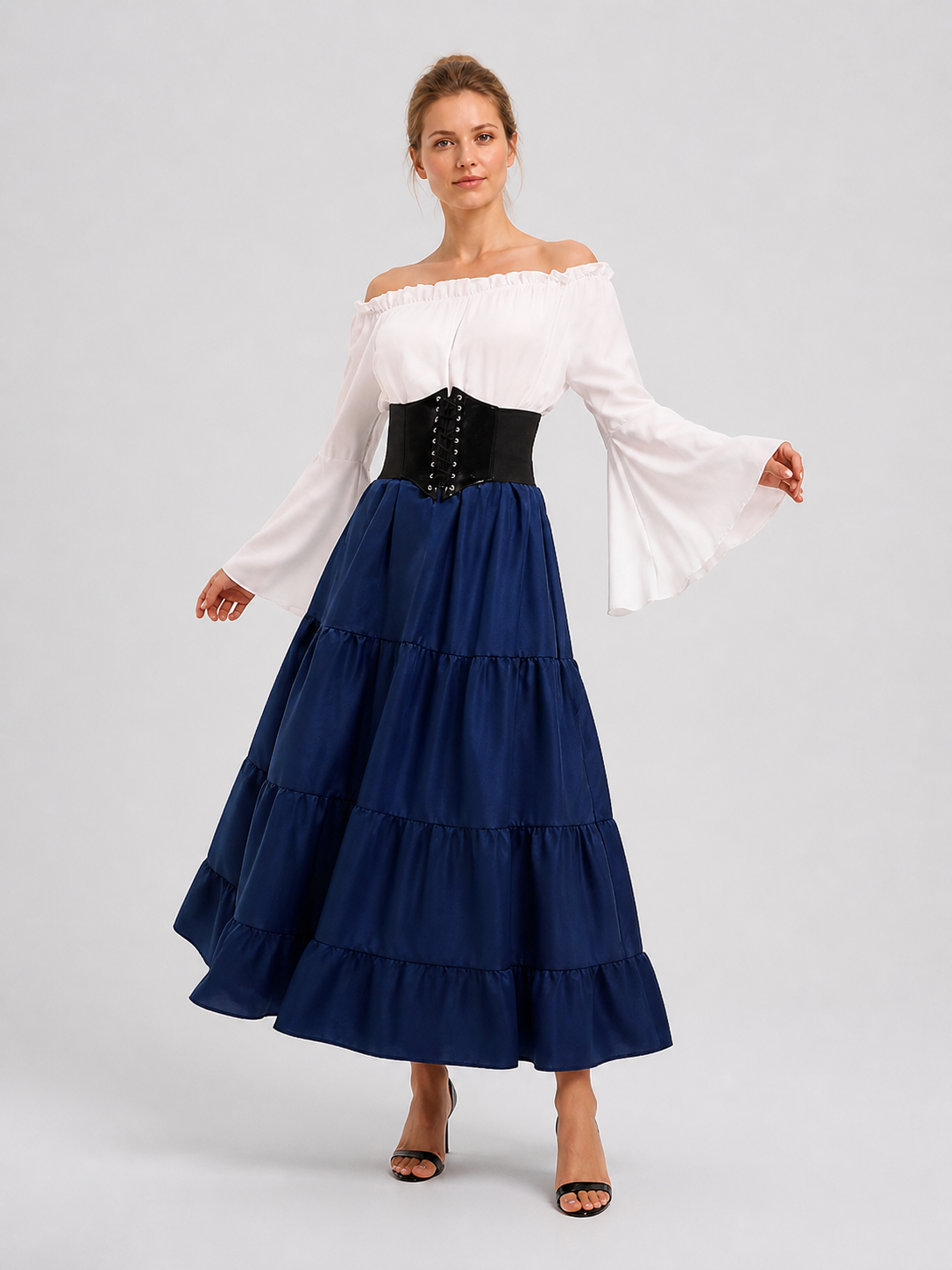 Long Dress with Flared Sleeves, Tiered Skirt Costume Dresses detail 2
