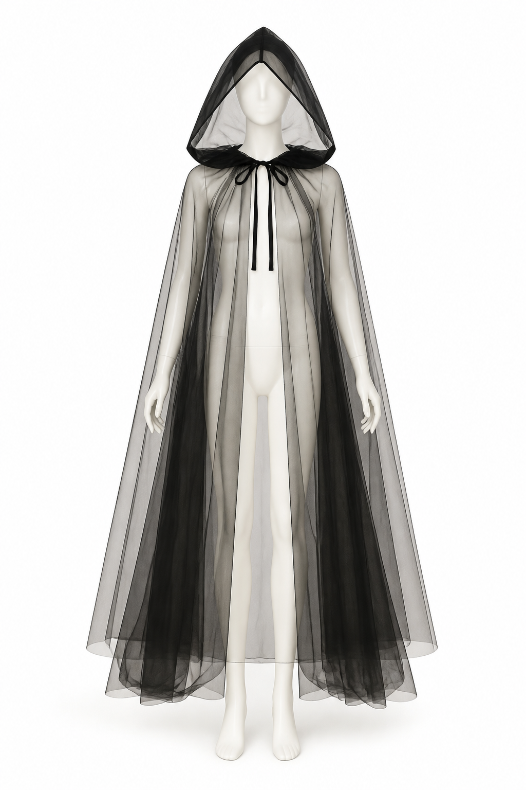Long Black Cloak with Pointed Hood for Halloween Costume Capes detail 2