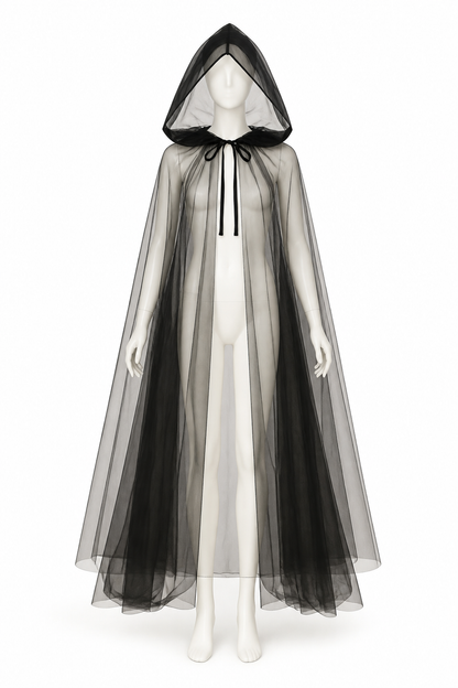 Long Black Cloak with Pointed Hood for Halloween Costume Capes detail 2