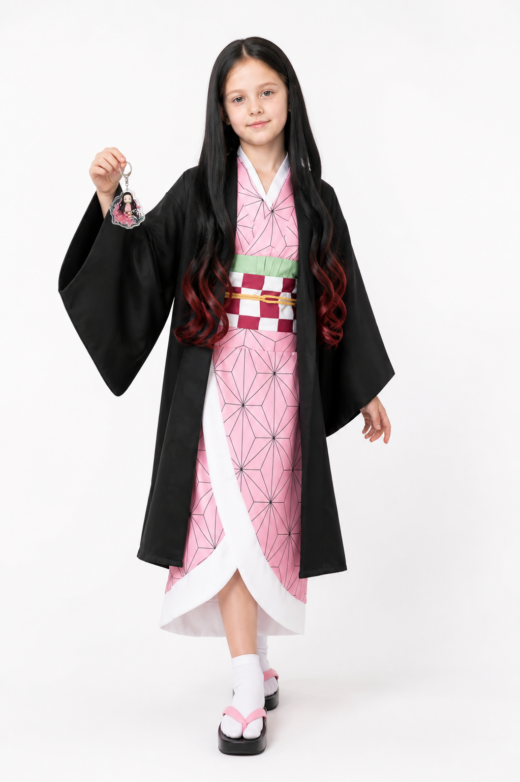 Nezuko Cosplay Costume with Kimono and Wig Costume Wigs detail 2
